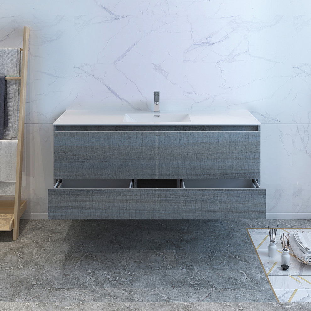 Fresca Catania 60" Ocean Gray Wall Hung Cabinet With Integrated Single Sink
