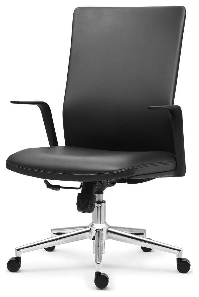 Modern Ergonomic Office Chair Faux Leather Upholstery Lumbar Support, Black