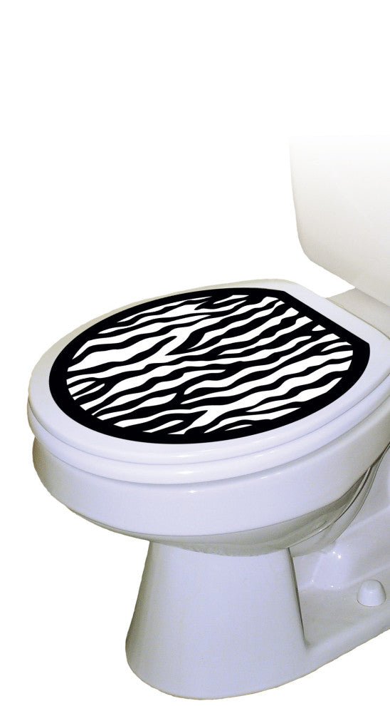 BW Zebra Toilet Tattoos Seat Cover, Vinyl Lid Decal, Animal Print Bathroom Decor, Round