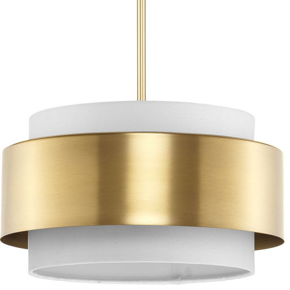 Silva Collection Three-Light Brushed Bronze White Linen Shade Pendant