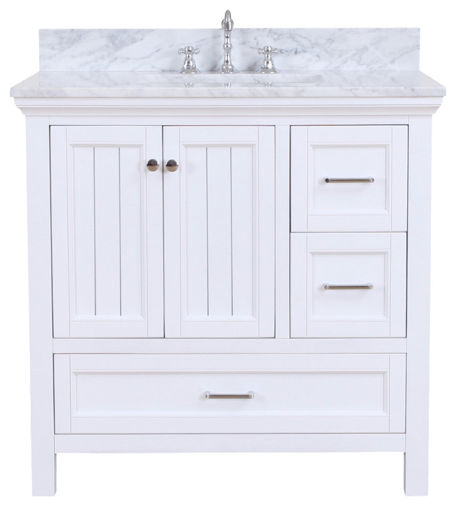 Paige 36" Bathroom Vanity, White, Carrara Marble