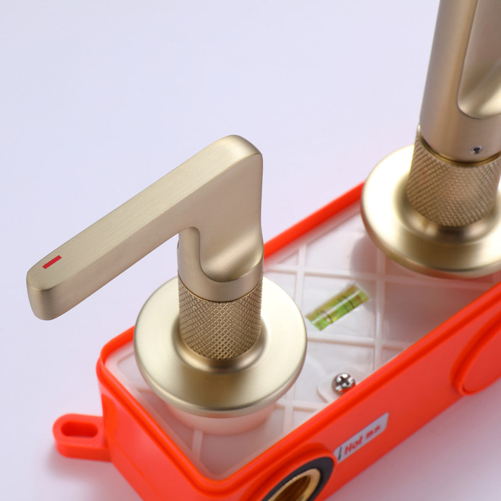 Wall Mounted Dual Handles Bathroom Faucet, Brushed Gold