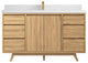 Madison Teak 60 Single Bathroom Vanity in Light Natural 2" White Quartz