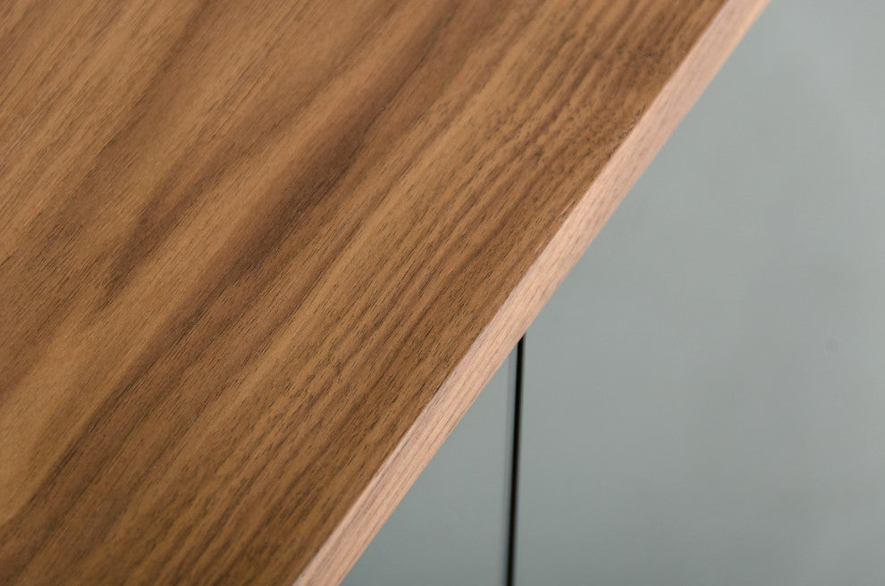 HomeRoots 30" Walnut Veneer Glass and Metal Buffet