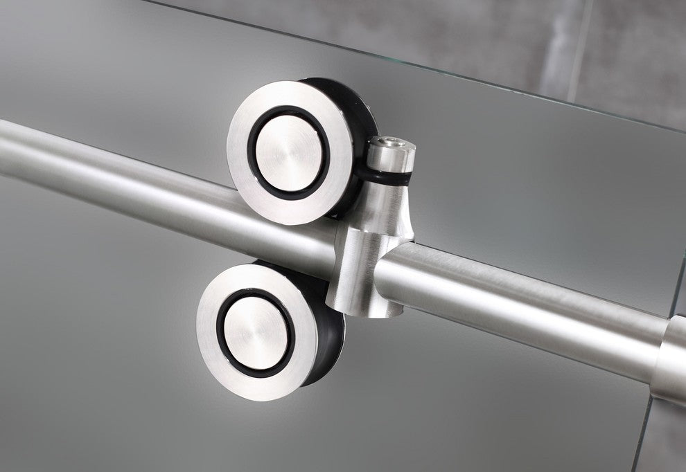 Langham 56"-60"x75" Completely Frameless Sliding Shower Door, Frosted, Stainless