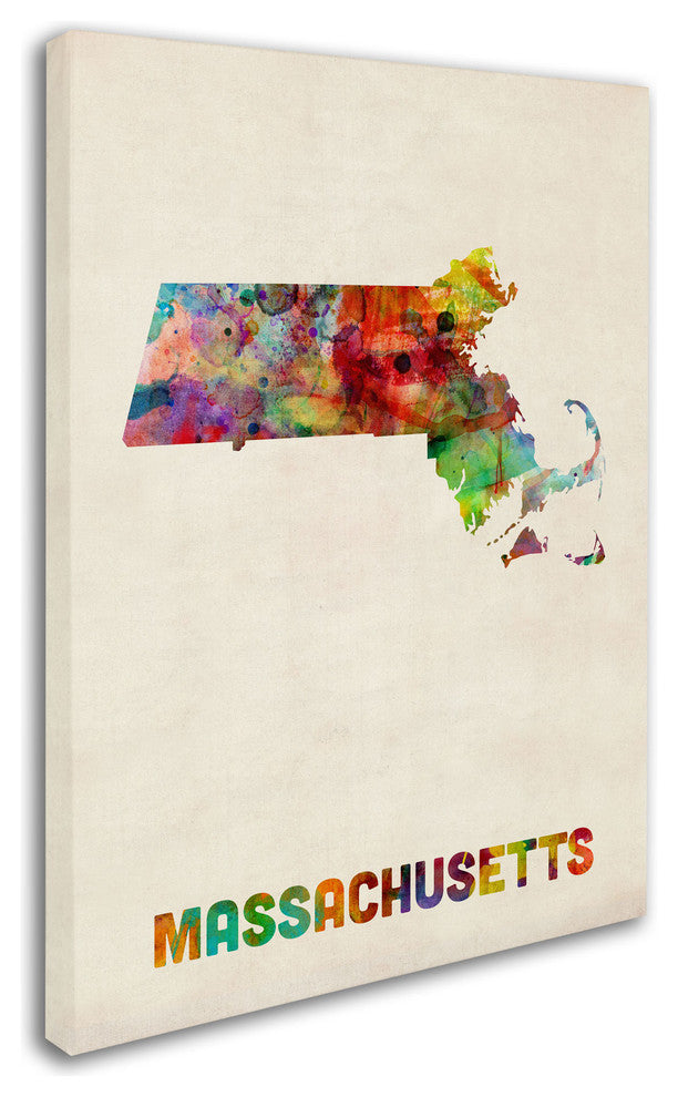 'Massachusetts Map' Canvas Art by Michael Tompsett