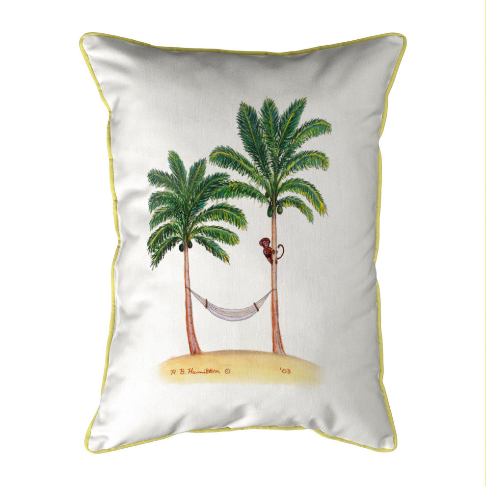 Betsy Drake Palm Trees & Monkey Large Indoor/Outdoor Pillow 16x20