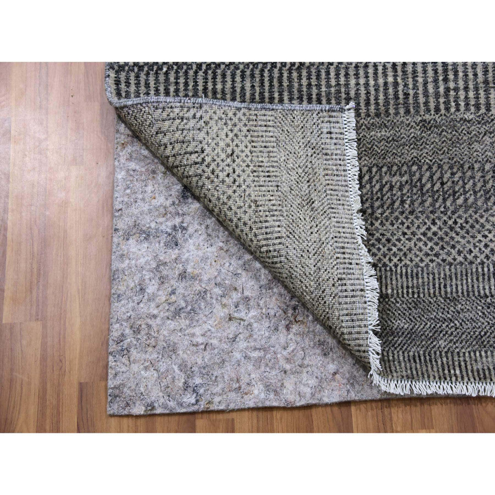 Rustic Gray Grass Design Hand Knotted Undyed Wool XL Runner Rug, 2'5"x15'10"