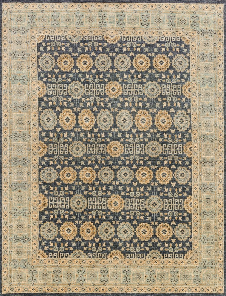 Hand Knotted Vegetable Dyed Wool Area Rug, Indigo/Lt. Blue, 2'6"x24'