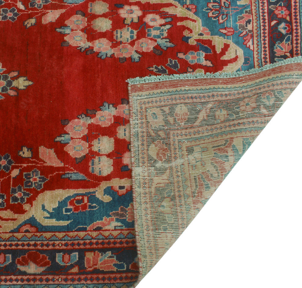 Fine Vintage Distressed Raff Red/Navy Runner, 3'10x10'1