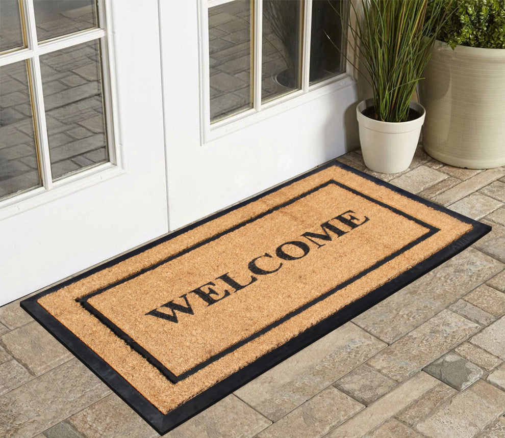 A1HC Natural Coir & Rubber Doormat, 24x39, Thick Durable Doormats for Outdoor