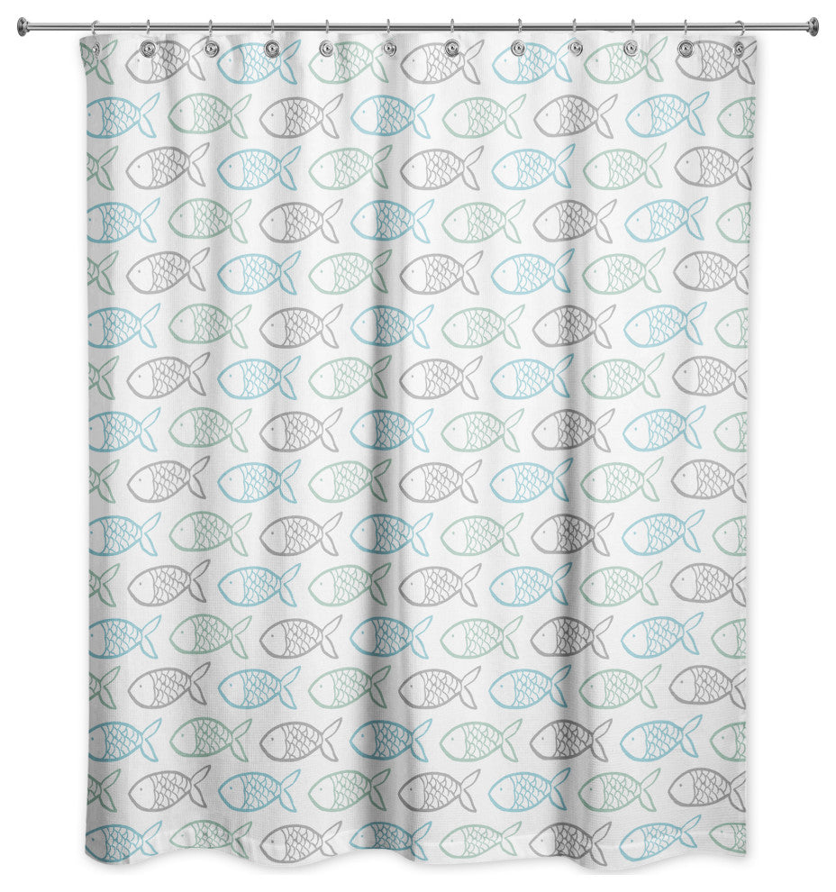 Blue Fishy Pattern 71x74 Shower Curtain
