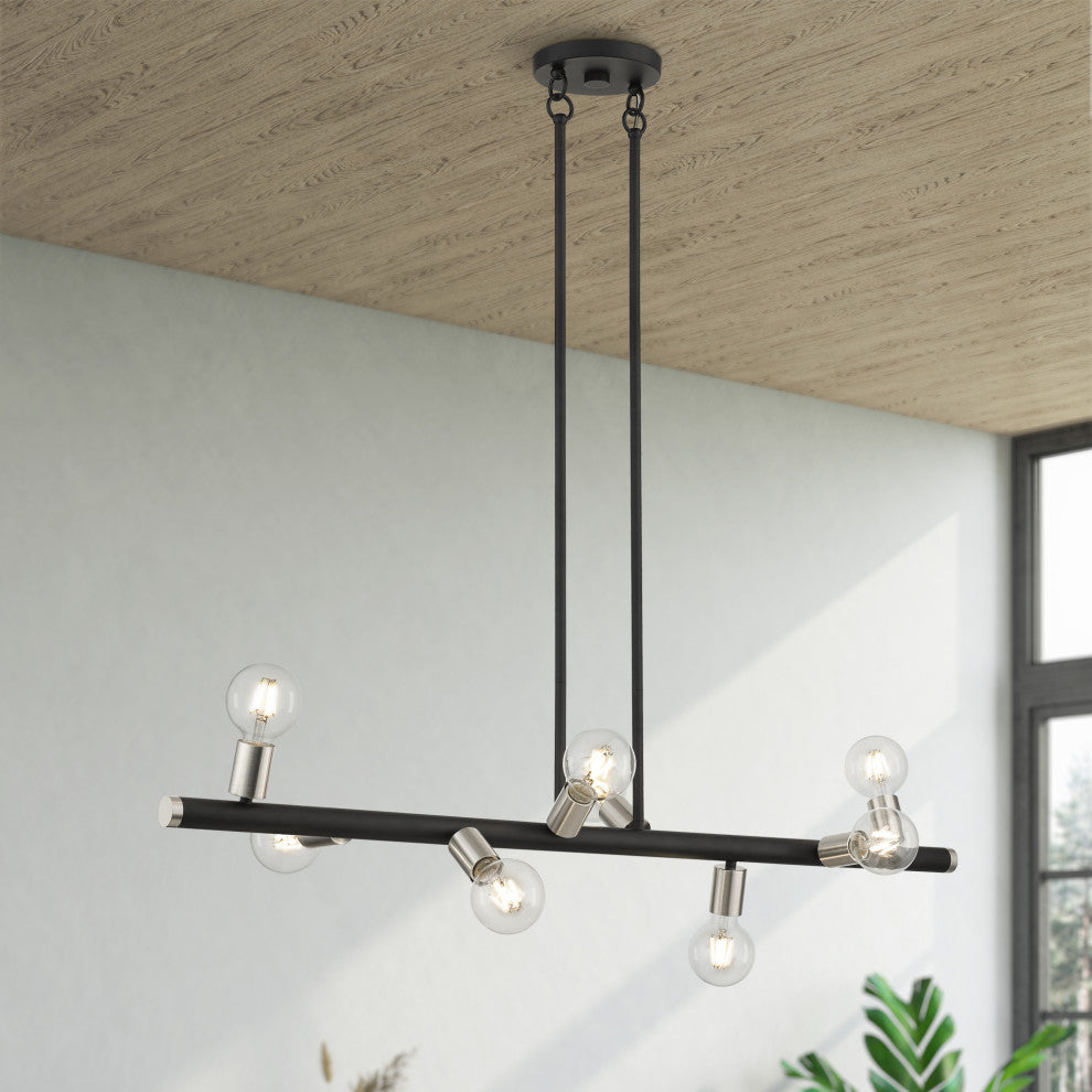 Livex Lighting Bannister 8-Light Large Chandelier, Black/Brushed Nickel