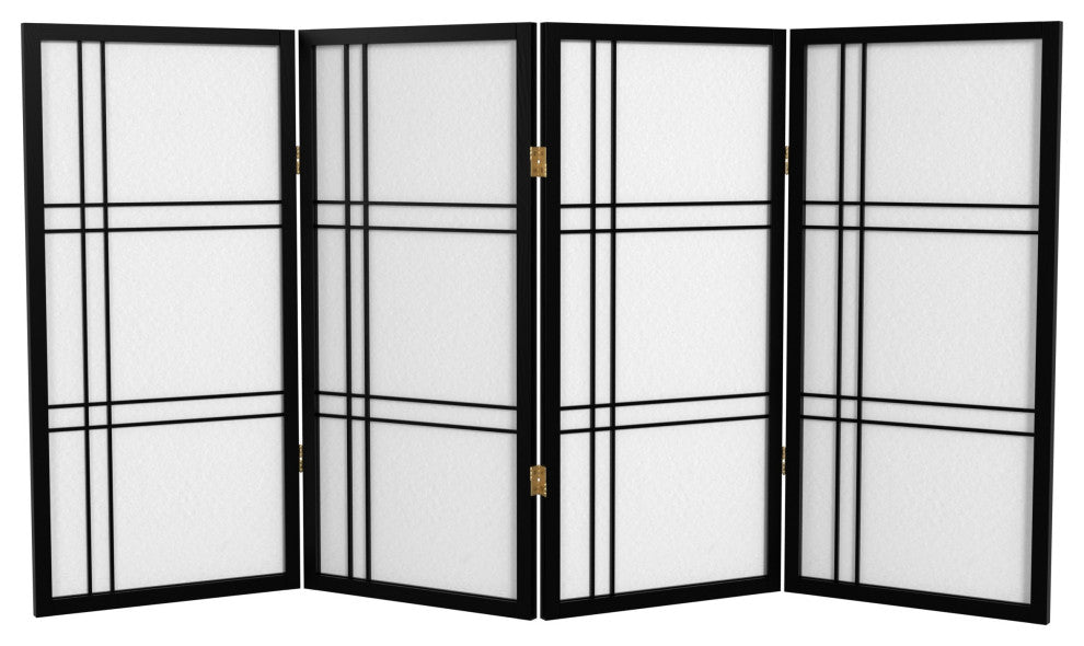 3' Tall Double Cross Shoji Screen, Black, 4 Panels