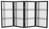 3' Tall Double Cross Shoji Screen, Black, 4 Panels