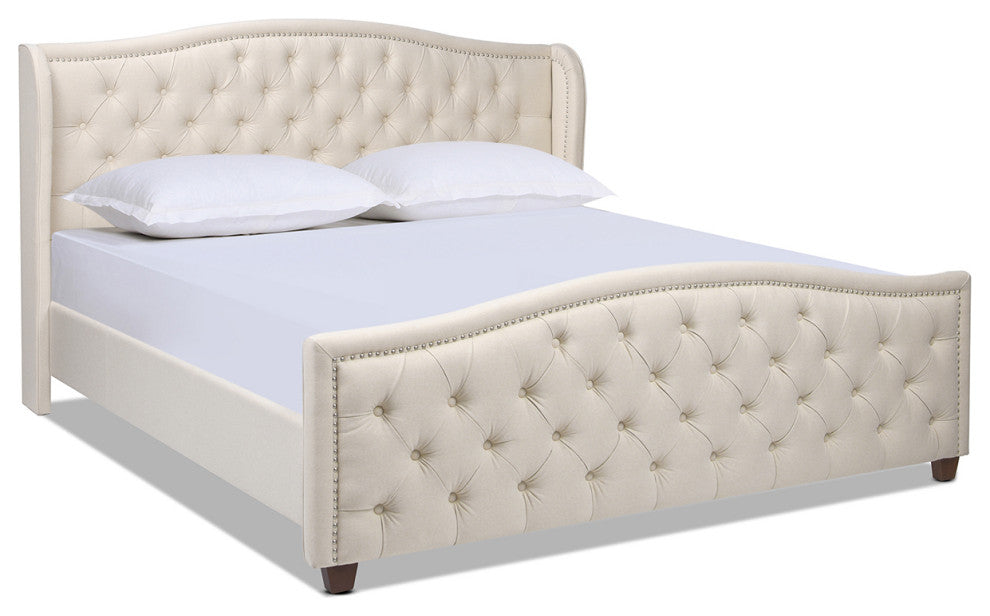 Fontana Wingback Upholstered Platform Bed Frame, Sky Neutral Beige Polyester, King