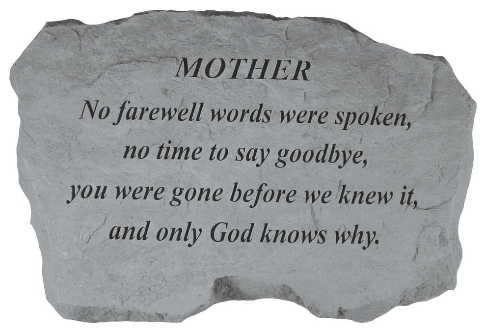 Garden Accent Family Stone, "Mother, No Farewell Words"