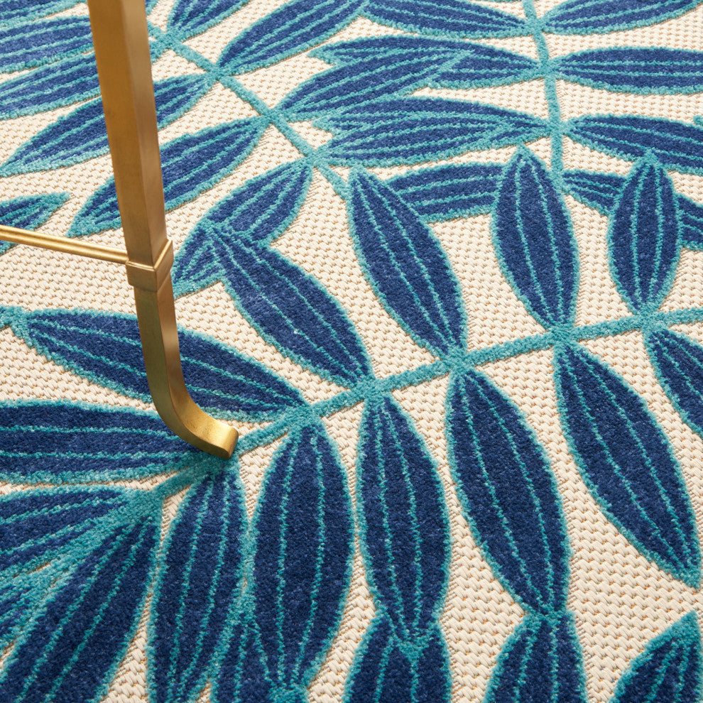 Nourison Aloha 4' x Round Navy Tropical Area Rug