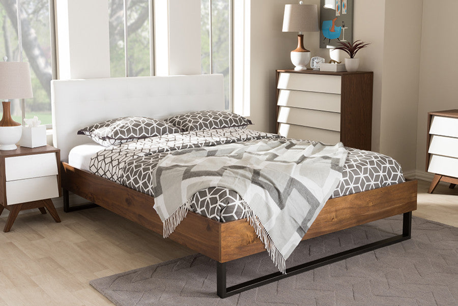 Mitchell Rustic Walnut Bronze Platform Bed, White, Queen