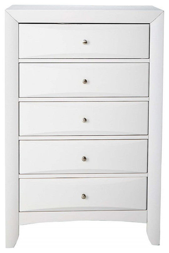 Sturdy Wood Chest with 5 Drawers, White