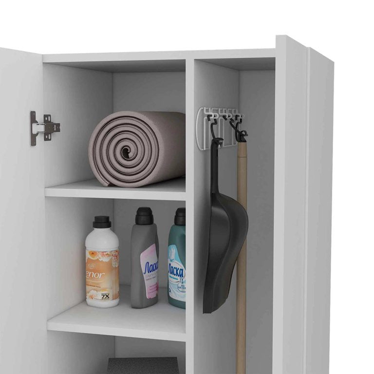 Modern Pantry Cabinet, Doors With Chrome Handles & Multiple Inner Shelves, White