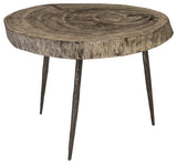 Crosscut Side Table, Gray Stone, Forged Legs