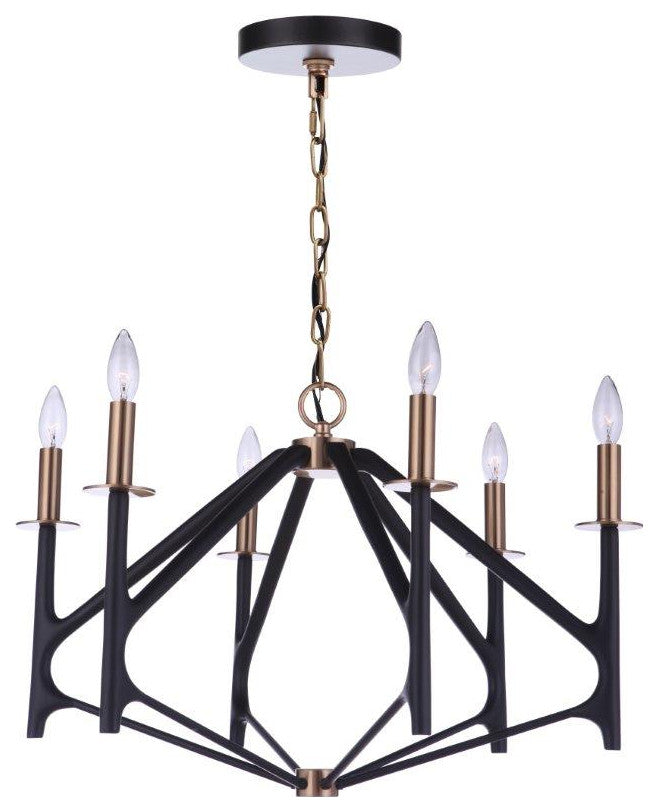 The Reserve Chandelier 6  Light  Flat Black / Satin Brass