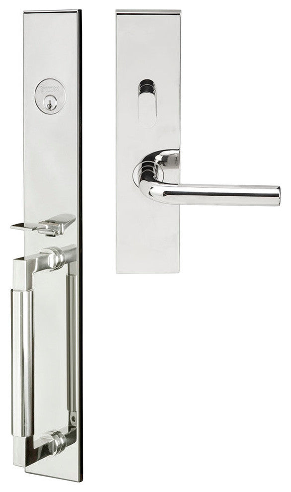 Cologne Lever, Mortise Entry Handleset, Left Hand, Satin Stainless Steel, Polish