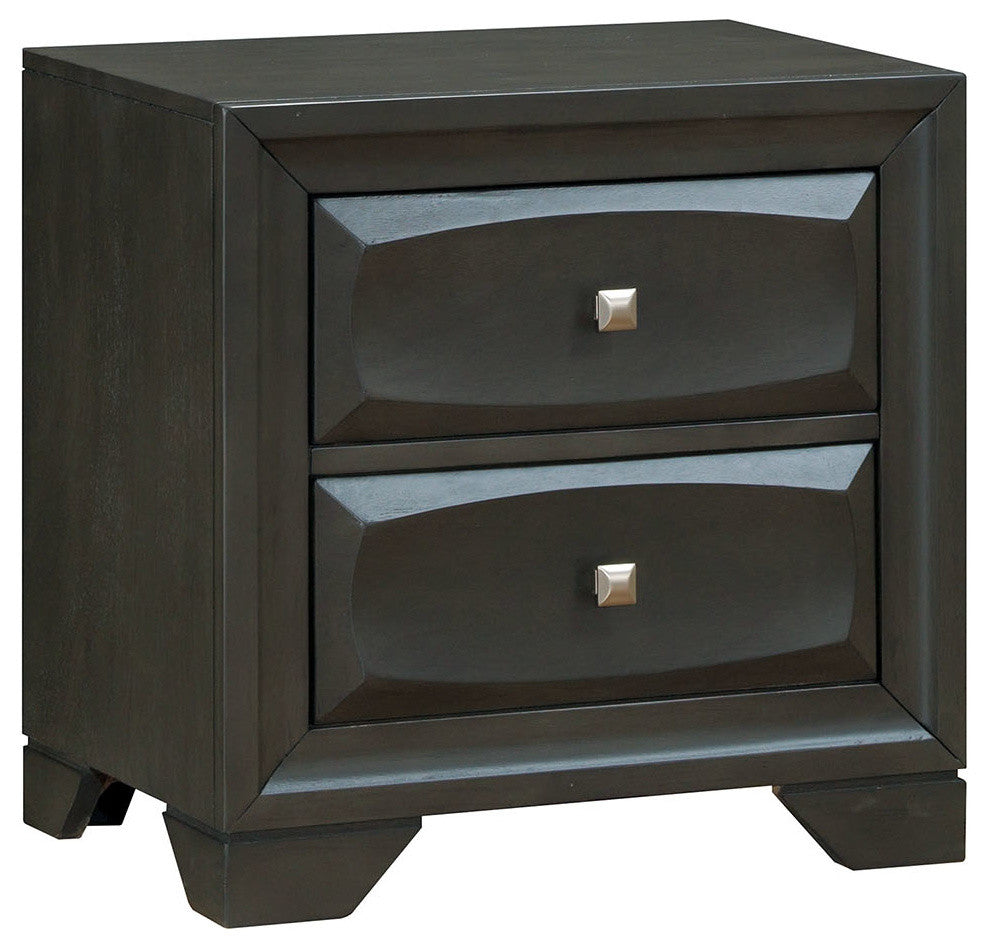 Transitional Solid Wood Night Stand With Silver-Tone Knob Drawers, Antique Gray