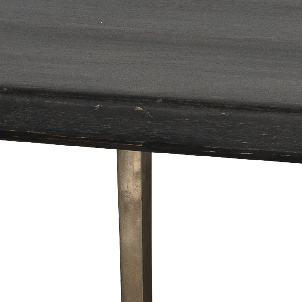 Farmhouse Dining Table, Dark Wood and Antique Silver Legs