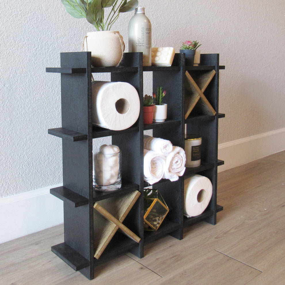 Tic Tac Toe Design Freestanding Bathroom Tissue Roll Storage Organizer