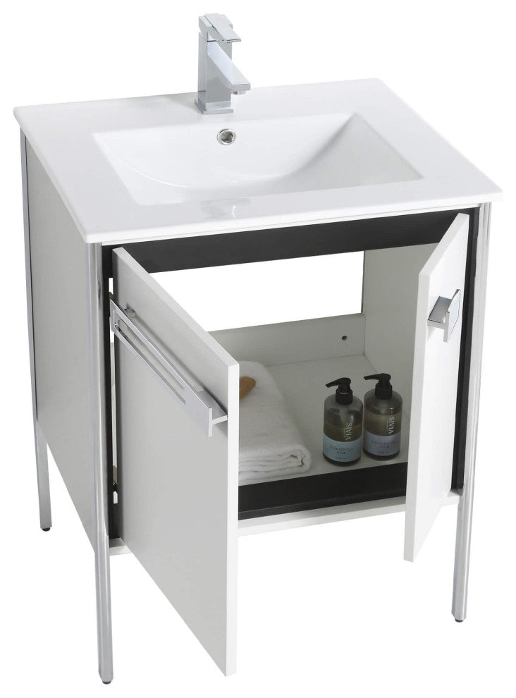 Oakville Bath Vanity, Ceramic Sink, White Matte, 24 Inch, Chrome Hardware