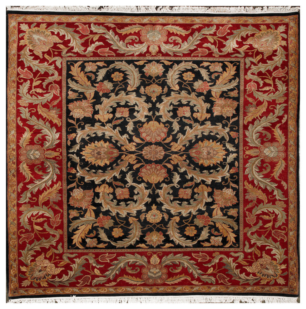 Agra Bibi Traditional Black Floral Hand Knotted Rug