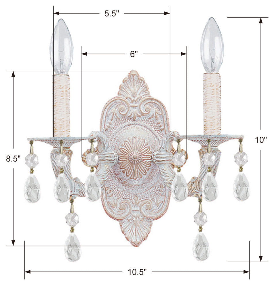 Crystorama Lighting Group 5022-CL-MWP Paris Market 2 Light 10" - Antique White