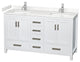 60" Double Bath Vanity, White, Carrara Cultured Marble Countertop, Sinks