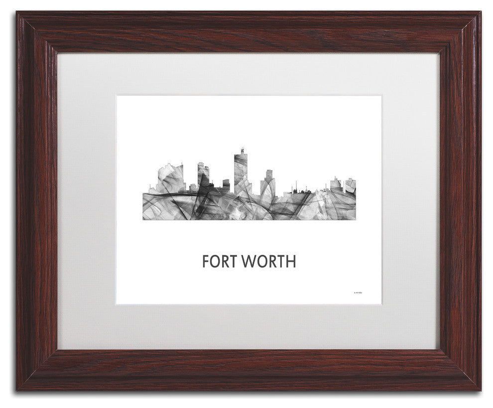 'Fort Worth Texas Skyline' Framed Art, Wood Frame, White Matte, 14x11