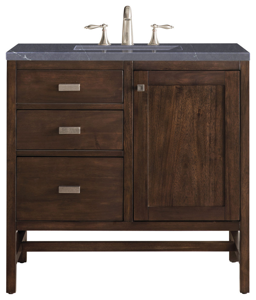 Addison 36" Single Vanity Cabinet, Mid Century Acacia,  Charcoal Soapstone
