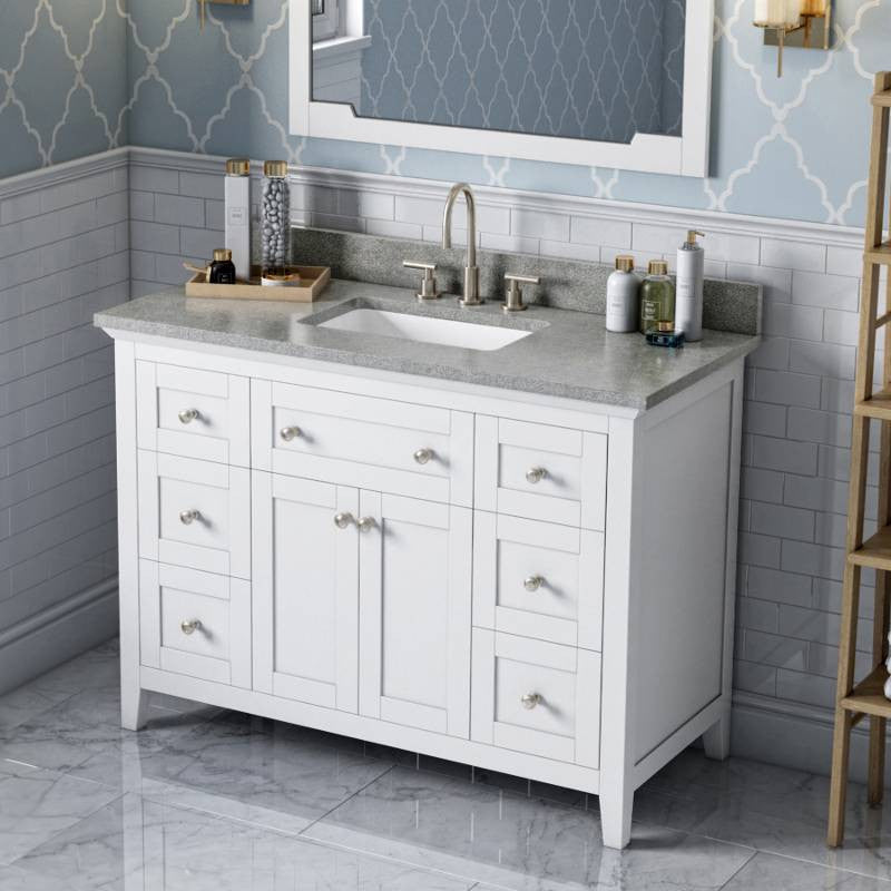 Chatham Traditional 48" White Single Sink Vanity, Steel Grey Cultured Marble Van