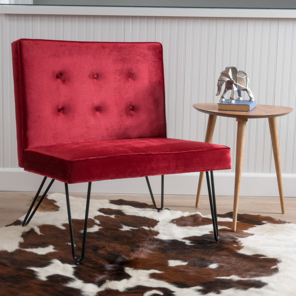 GDF Studio DuSoleil Velvet Modern Armless Chair, Berry