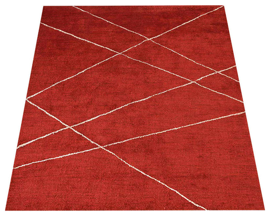 HAND KNOTTED LOOM SILK ECO-FRIENDLY AREA RUGS-Rectangle,Red Beige,Geometric, [Rectangle] 9'x12'