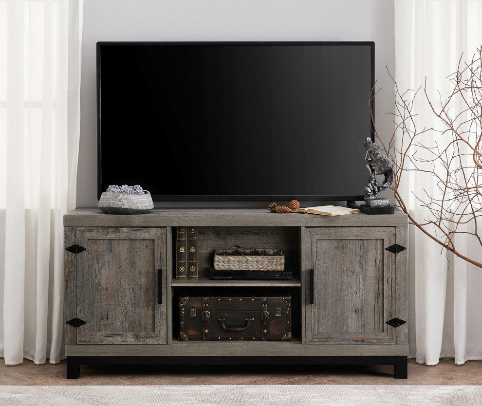 Rustic Gray Classic TV Stand With Adjustable Shelves