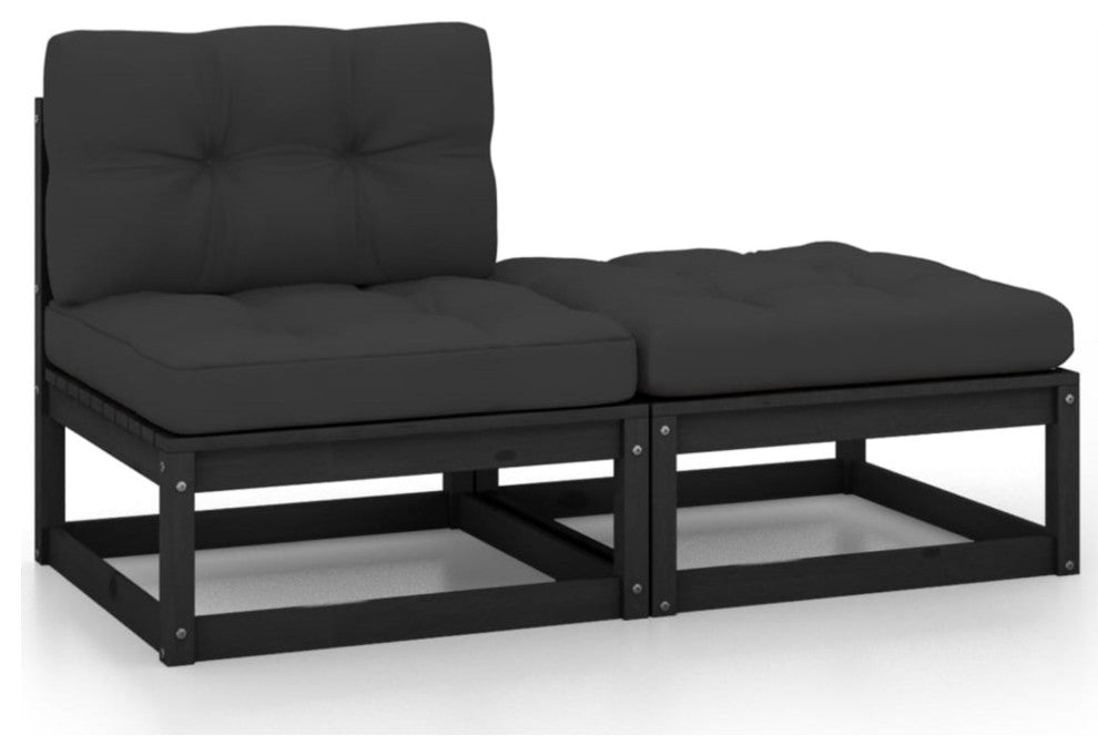 vidaXL 2 Piece Patio Lounge Set with Cushions Black Solid Pinewood