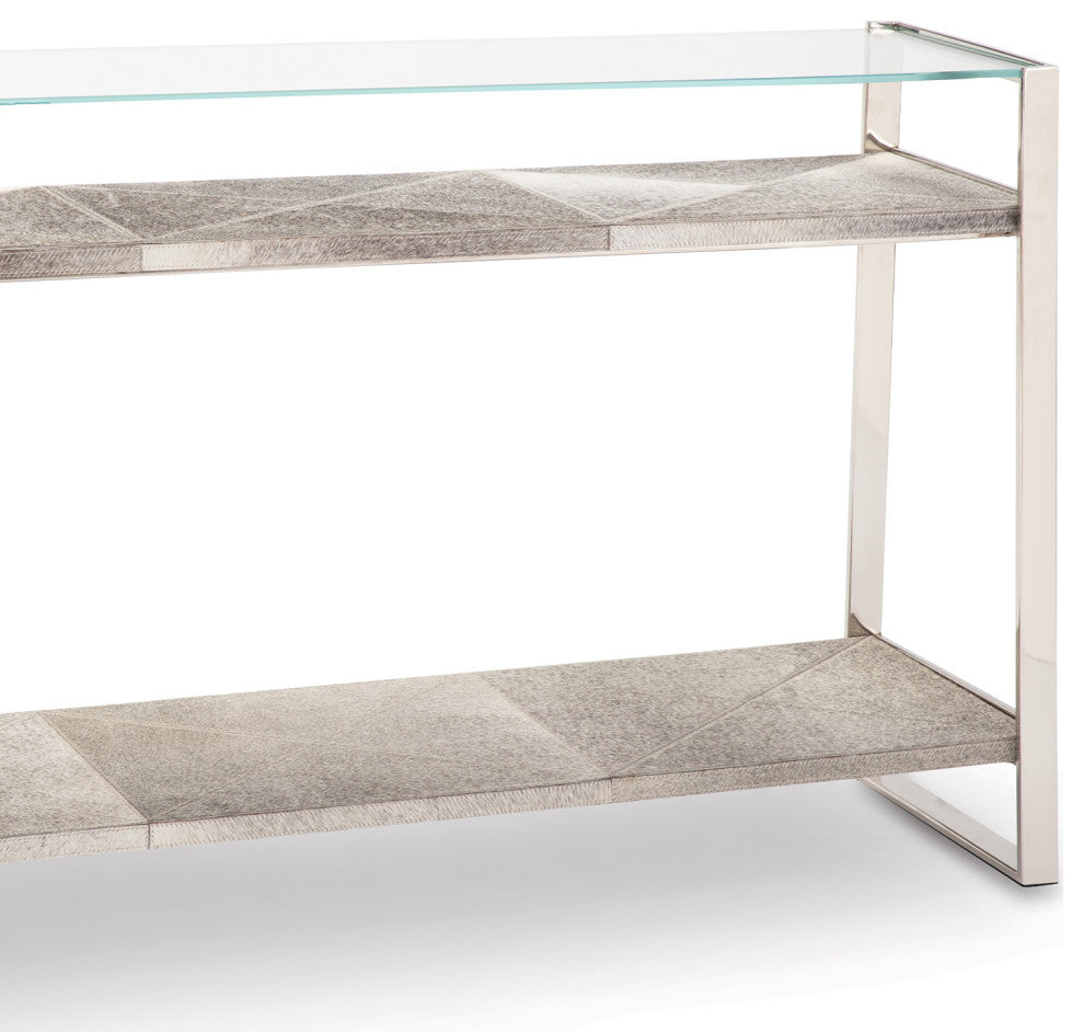 Andres Hair on Hide Console Large, Polished Nickel