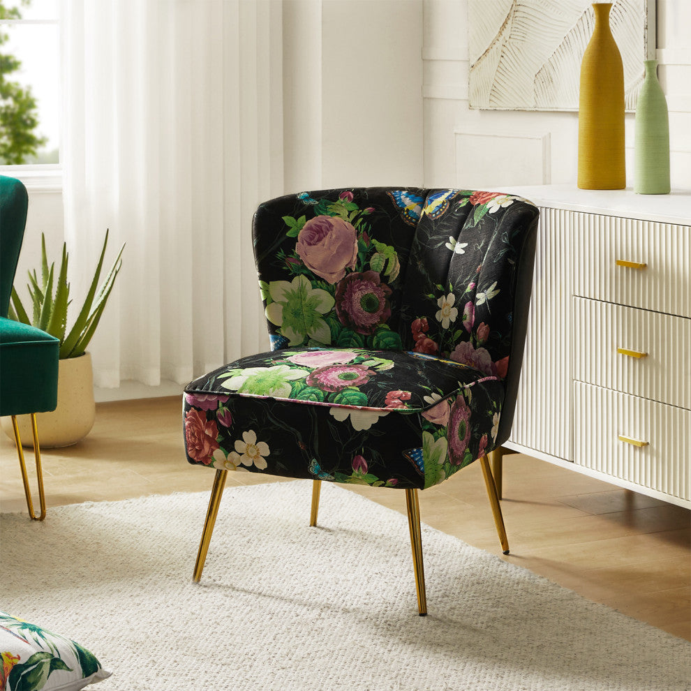 Accent Side Chair With Tufted Back, Black