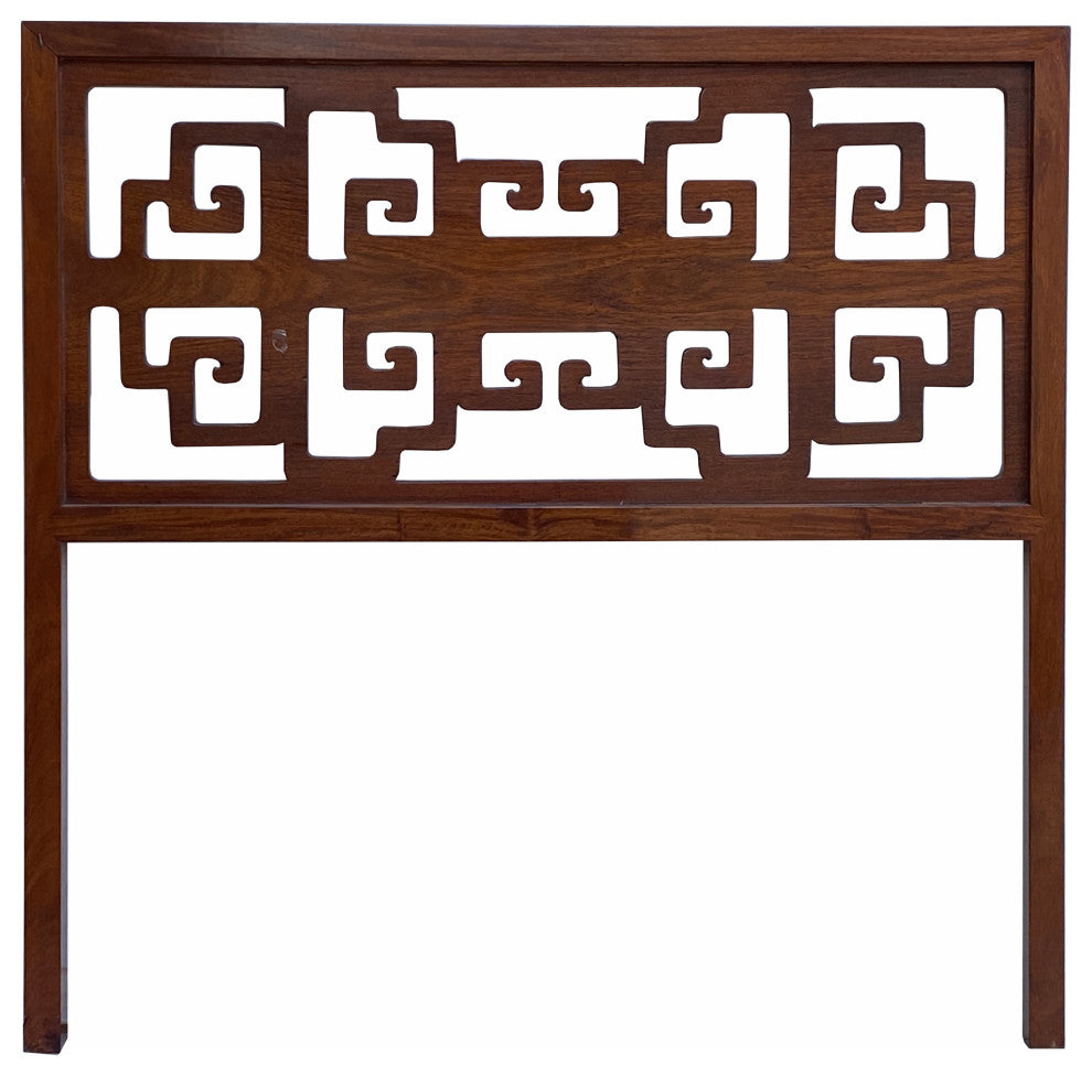 Chinese Brown Stain Geometric Pattern Wood Wall Art Twin Headboard Hcs7044