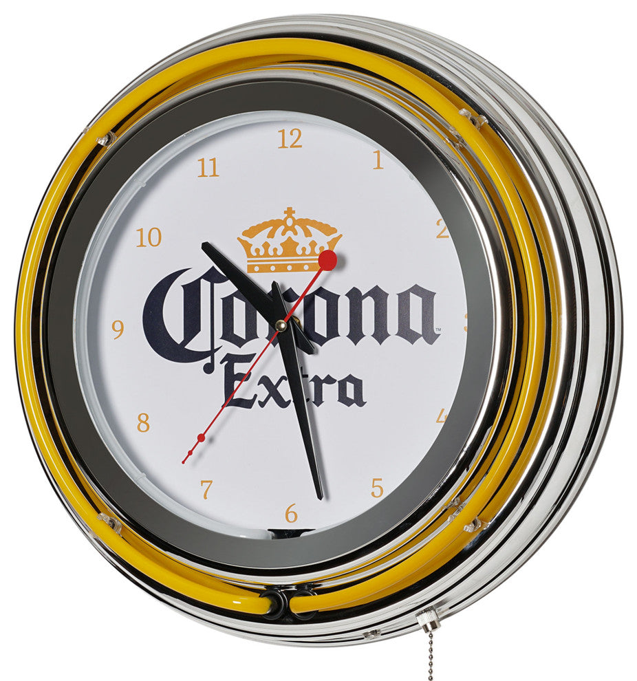 Corona Retro Round Neon Wall Analog Clock with Pull Chain - 14.5"
