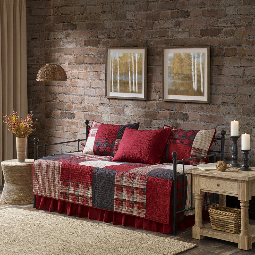 Woolrich Sunset Cabin Plaid Coverlet Daybed Set, Red