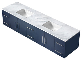 Geneva 84 Navy Blue DB Vanity, White Carrara Marble Top, Square Sinks, no Mirror