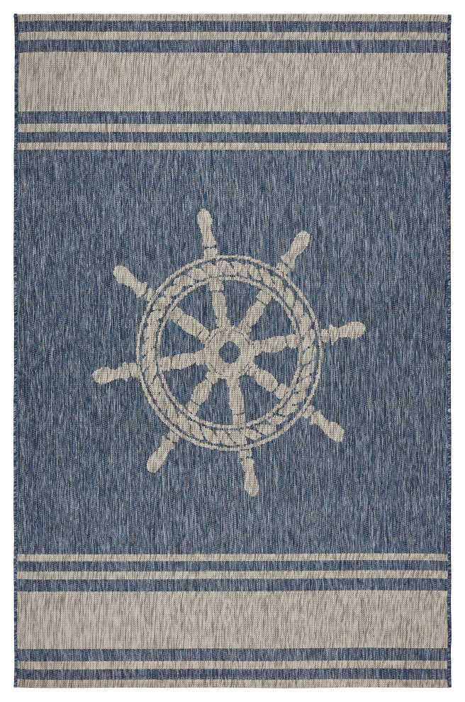 5' X 7' Blue And Gray Indoor Outdoor Area Rug