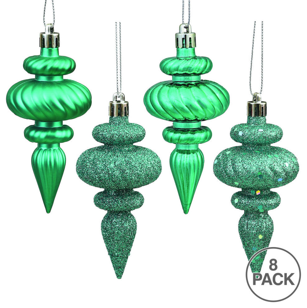 Vickerman N500042 4" Teal Finial 4 Finish Ornament Assortment 8 Per Box